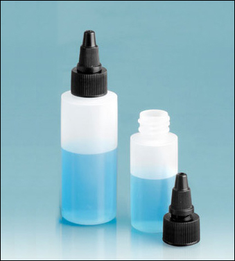 LDPE Plastic Bottles, Natural Cylinder Bottles w/ Black Twist Top Caps