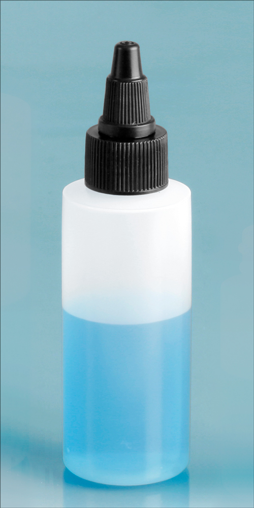 2 oz Natural LDPE Cylinders w/ Black Twist Top Caps