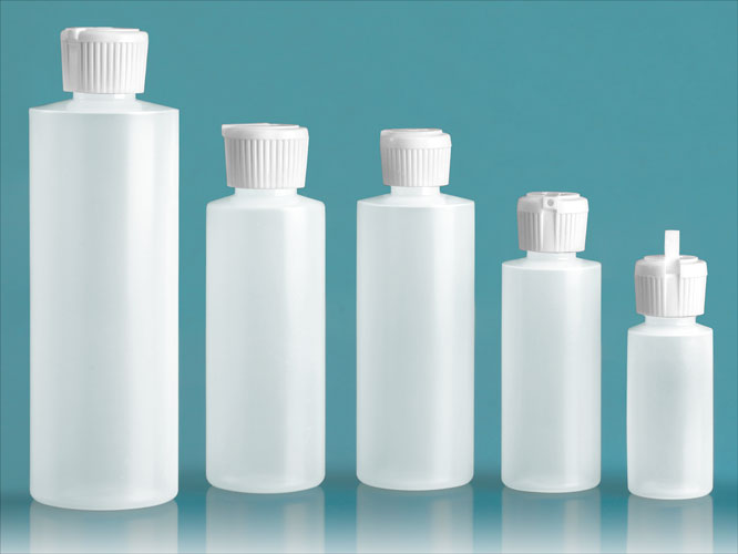 LDPE Plastic Bottles, Natural Cylinder Bottles w/ Flip Top Dispensing Caps