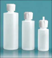 LDPE Plastic Bottles, Natural Cylinder Bottles w/ Flip Top Dispensing Caps