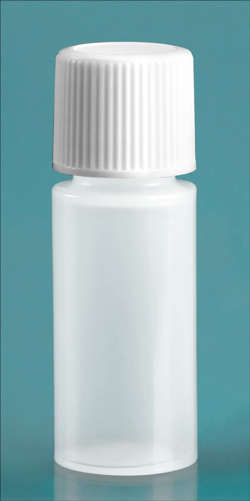2 dram w/ White Cap Natural LDPE Cylinders Bottles w/ White Screw Caps