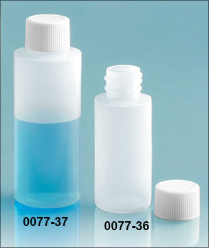 Plastic Bottles, Natural LDPE Cylinder Bottles w/ White Ribbed PE Lined Screw Caps