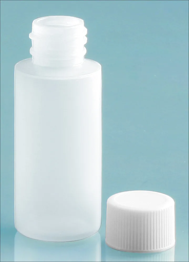 1 oz Natural LDPE Cylinders with White Ribbed PE Lined Screw Caps