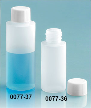 Plastic Bottles, Natural LDPE Cylinder Bottles w/ White Ribbed PE Lined Screw Caps