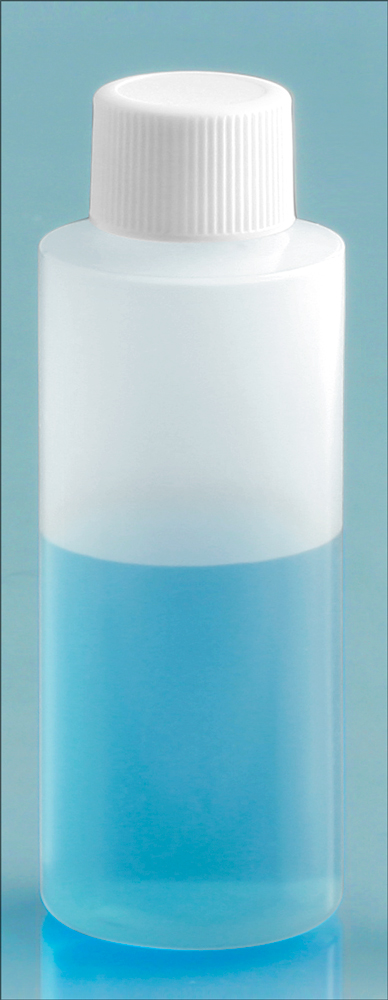 2 oz Natural LDPE Cylinders with White Ribbed PE Lined Screw Caps