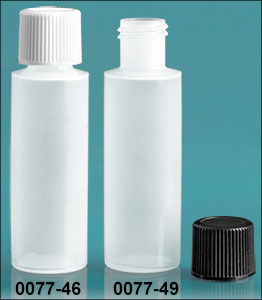 Plastic Bottles, Natural LDPE 1/2 oz Cylinder Bottles w/ Screw Caps