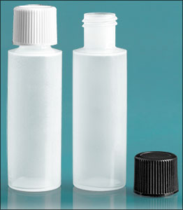 LDPE Plastic Bottles, Natural Cylinder Bottles w/ Screw Caps