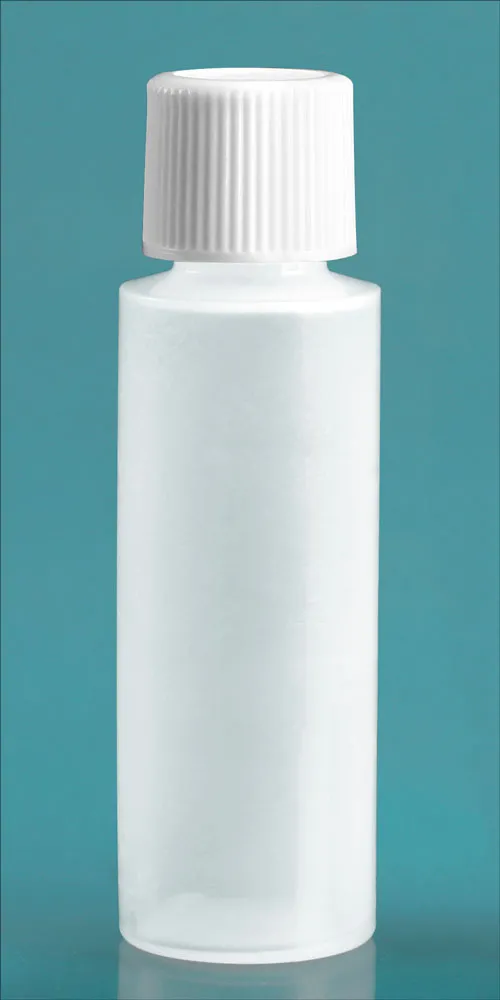 1/2 oz w/ White Cap Natural LDPE Cylinder Round Bottles w/ White Screw Caps