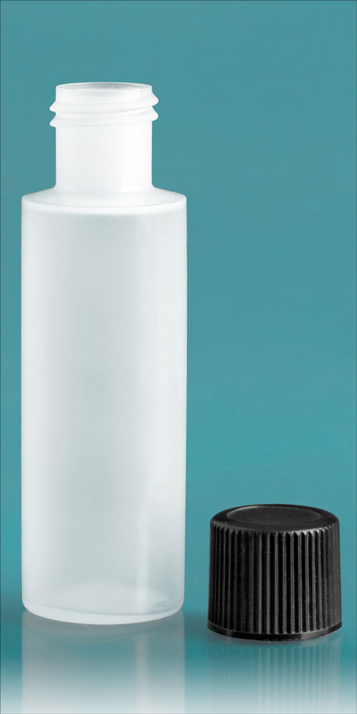 1/2 oz w/ Black Cap Natural LDPE Cylinder Round Bottles w/ Black Screw Caps