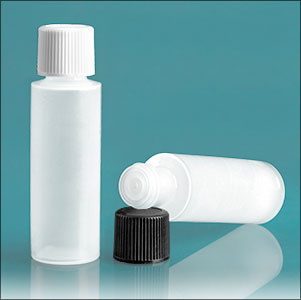 LDPE Plastic Bottles, Natural Cylinder Bottles w/ Caps and Orifice Reducer