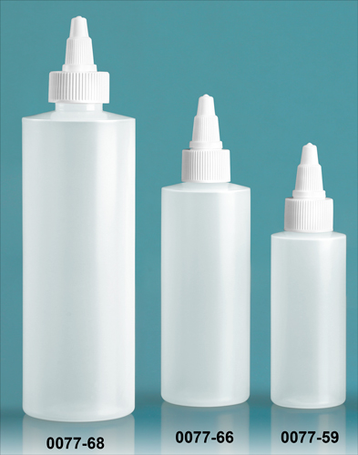 Plastic Bottles, Natural LDPE Cylinder Bottles With White Twist Top Caps