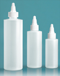 LDPE Plastic Bottles, Natural Cylinder Bottles w/ White Twist Top Caps