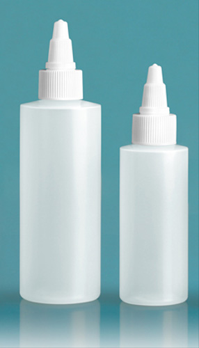 LDPE Plastic Bottles, Natural Cylinder Bottles w/ White Twist Top Caps