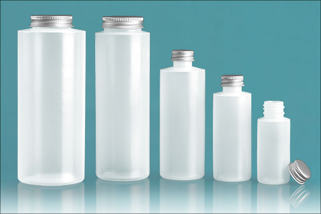 Natural LDPE Cylinder Bottles w/ Lined Aluminum Caps