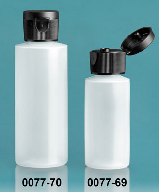 Plastic Bottles, Natural LDPE Cylinder Bottles With Black Ribbed Snap Caps