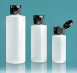 LDPE Plastic Bottles, Natural Cylinder Bottles w/ Black Ribbed Snap Caps