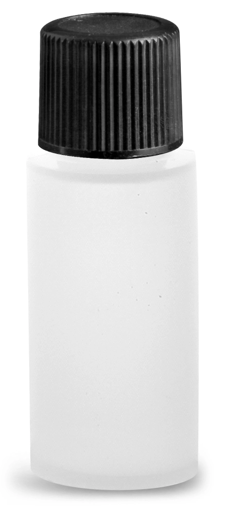 2 dram w/ Black Cap Natural LDPE Cylinders Bottles w/ Black Screw Caps