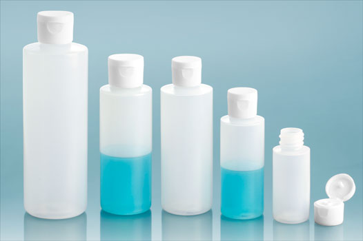Plastic Bottles, Natural LDPE Cylinder Bottles With White Ribbed Snap Caps