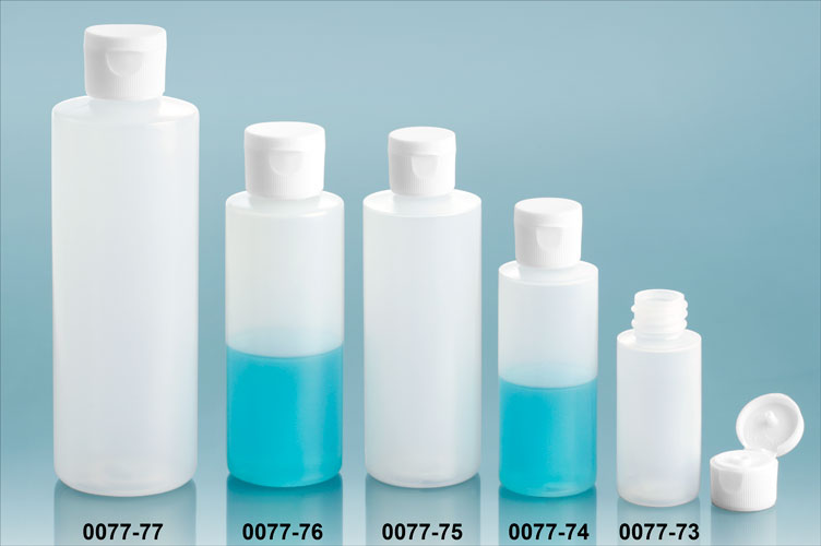 Plastic Bottles, Natural LDPE Cylinder Bottles With White Ribbed Snap Caps