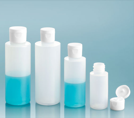 LDPE Plastic Bottles, Natural Cylinder Bottles w/ White Ribbed Snap Caps