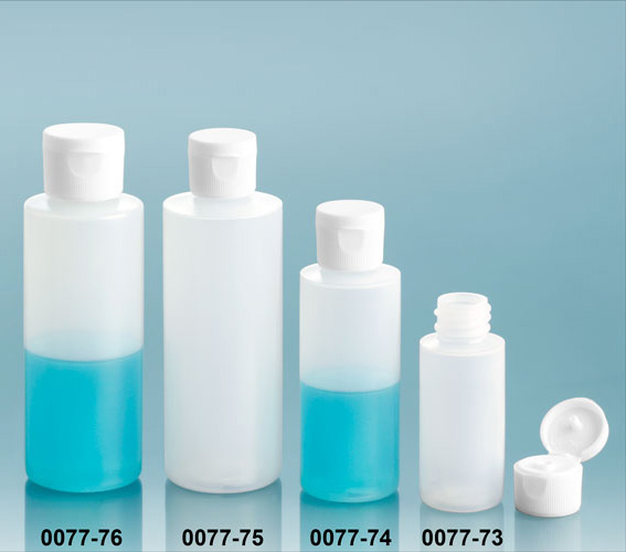 Plastic Bottles, Natural LDPE Cylinder Bottles With White Ribbed Snap Caps
