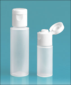 LDPE Plastic Bottles, Natural Cylinder Bottles w/ Smooth White Snap Top Caps
