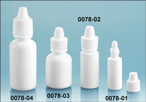 Plastic Bottles, White LDPE Dropper Bottles w/ White Ribbed Caps and Controlled Dropper Tip Inserts