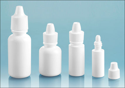 LDPE Plastic Bottles, White Dropper Bottles w/ White Ribbed Caps and Controlled Dropper Tip Inserts