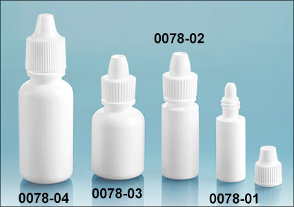Plastic Bottles, White LDPE Dropper Bottles w/ White Ribbed Caps and Controlled Dropper Tip Inserts