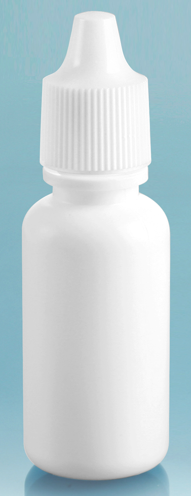 15 cc White LDPE Dropper Bottles w/ White Ribbed Caps and Controlled Dropper Tip Inserts