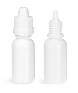 LDPE Plastic Bottles, White Dropper Bottles w/ Dropper Tip Inserts and Ribbed Child Resistant Caps