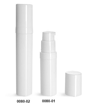 Plastic Bottles, White Polypro Airless Pump Bottles w/ White Polypro Caps