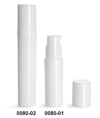 Plastic Bottles, White Polypro Airless Pump Bottles w/ White Polypro Caps