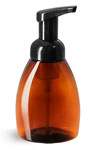 Plastic Bottles, Amber PET Bottles w/ Black Foamer Pumps