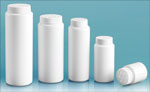 White HDPE Powder Style Bottles w/ White Twist Top Sifter Caps