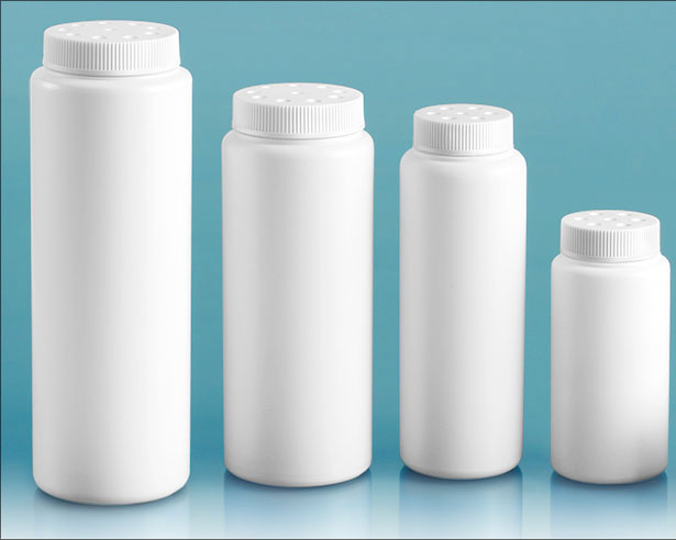3 oz White HDPE Powder Style Bottles w/ White Twist Top Sifter Caps