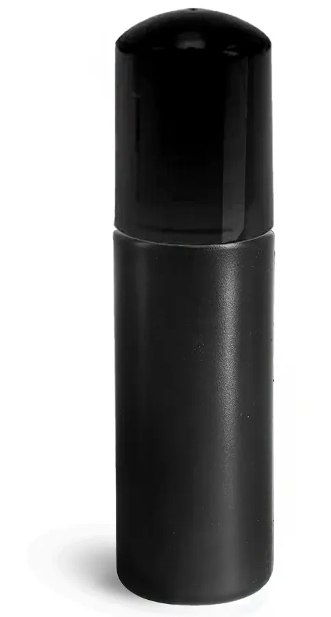 50 ml Black HDPE Cylinder Bottles w/ Black Foamer Pumps 