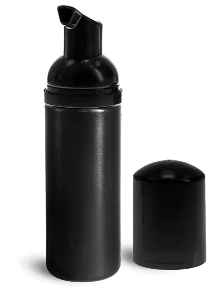 50 ml Black HDPE Cylinder Bottles w/ Black Foamer Pumps 
