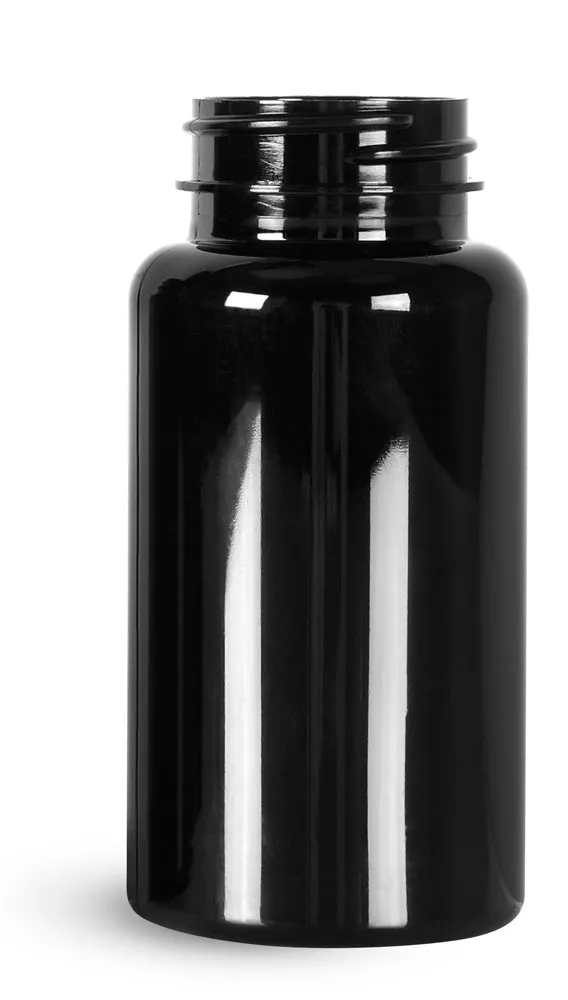 150 cc Black PET Wide Mouth Packer Bottles, (Bulk) Caps Not Included
