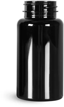 PET 150 cc Black Wide Mouth Packer Bottles, (Bulk) Caps Not Included 