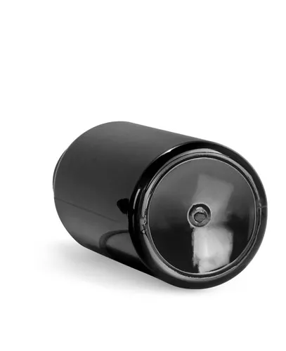 PET Plastic Bottles, Black Wide Mouth Packer Bottles w/ Black Ribbed Induction Lined Caps