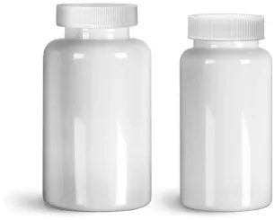 PET White Wide Mouth Packer Bottles w/ White Ribbed PE Lined Caps