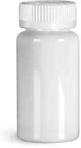 PET White Wide Mouth Packer Bottles w/ White Child Resistant Caps