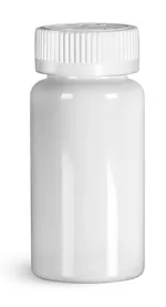 PET  White Wide Mouth Packer Bottles w/ White Child Resistant Caps