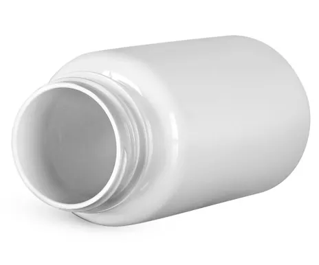 200 cc Plastic Bottles, White PET Wide Mouth Packer Bottles w/ White Ribbed Induction Lined Caps