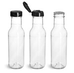 PET Plastic Bottles, Clear Barbecue Sauce Bottle w/ Black Polypro Induction Lined Snap Top Cap