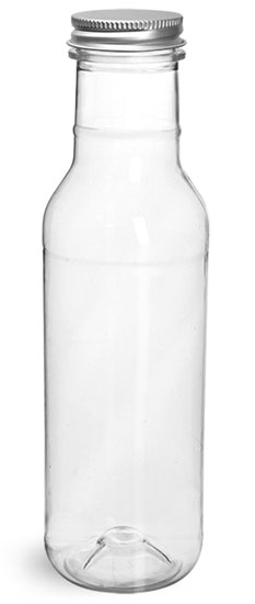 Plastic Bottles, Clear PET Barbecue Sauce Bottles w/ Lined Aluminum Caps