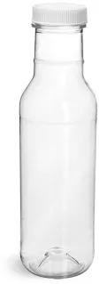 PET Clear Barbecue Sauce Bottles w/ White Ribbed Lined Caps