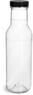 PET Clear Barbecue Sauce Bottles w/ Black Ribbed Lined Caps