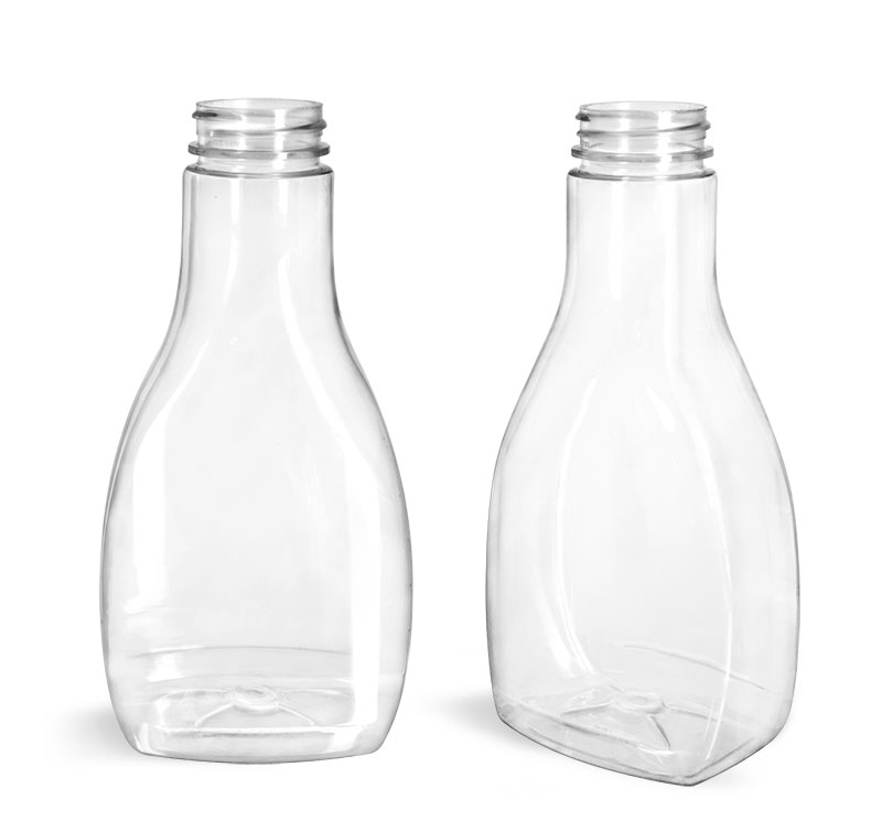 16 oz Plastic Bottles, Clear PET Oblong Sauce Bottles (Bulk) Caps NOT Included